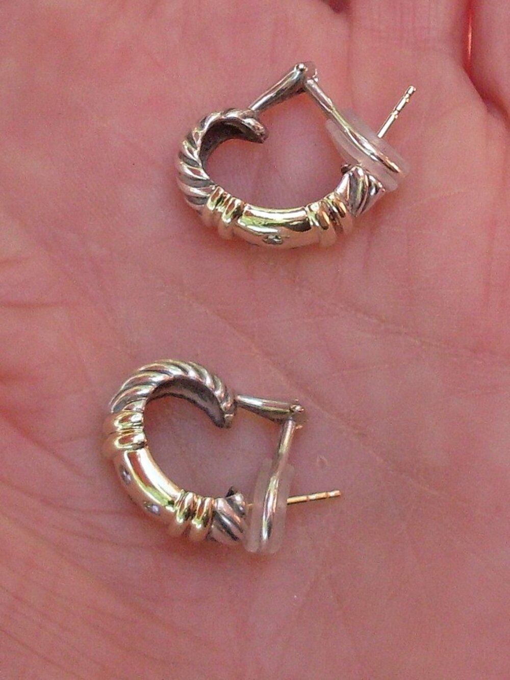 Rare & Retired David Yurman Diamond Metro Shrimp Earrings 14K/925 - Omega Backs - Picture 4 of 7